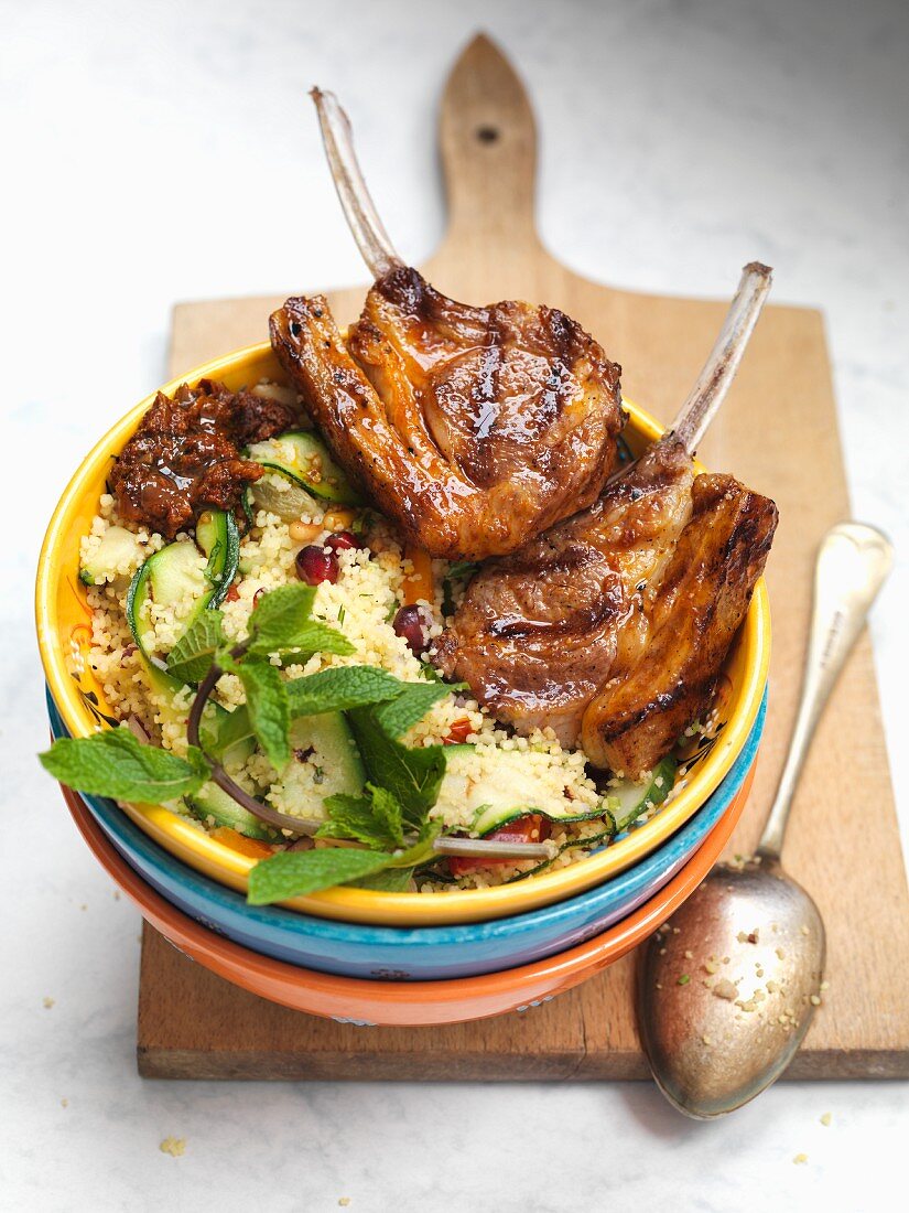 Moroccan lamb chops with couscous and mint