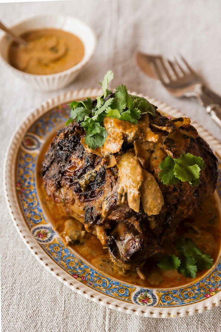 Leg of lamb in a spicy yoghurt marinade