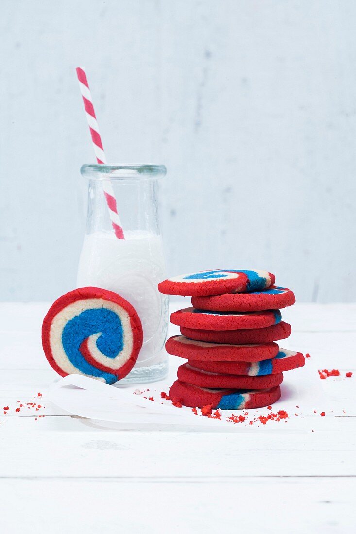 Red, white and blue spiral biscuits