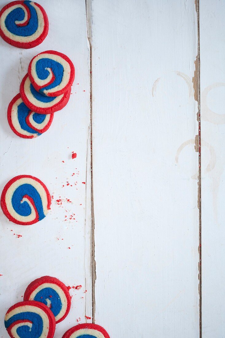 Red, white and blue spiral biscuits