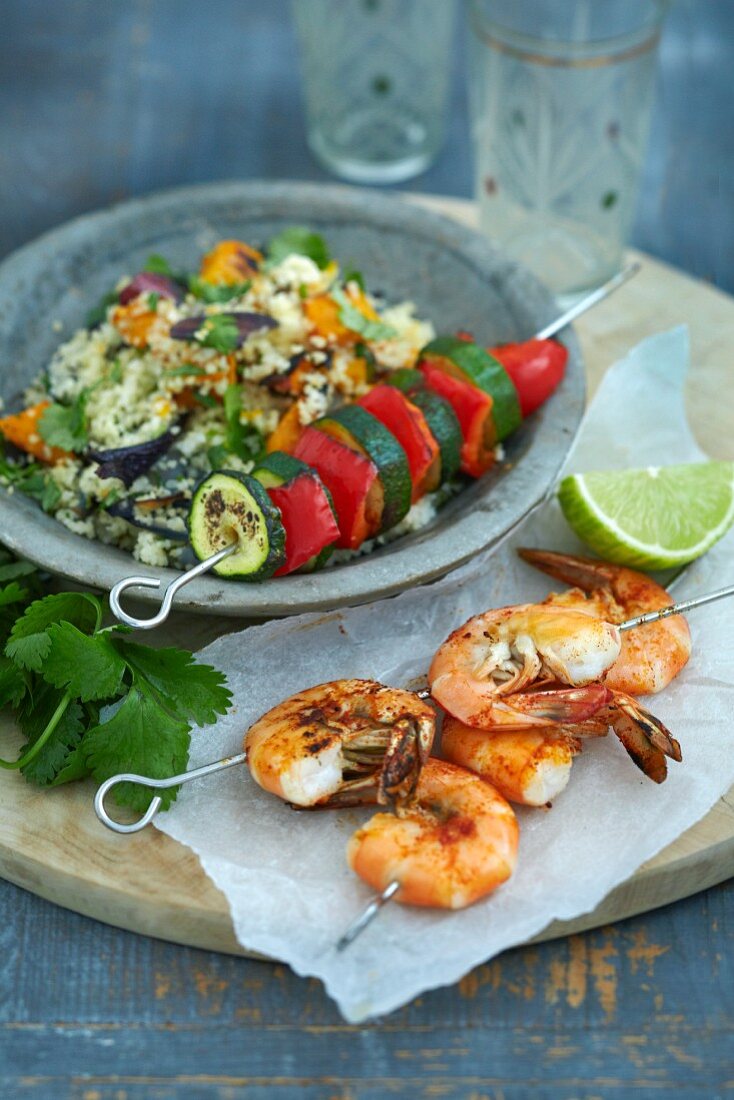 Prawn and vegetable skewers with couscous