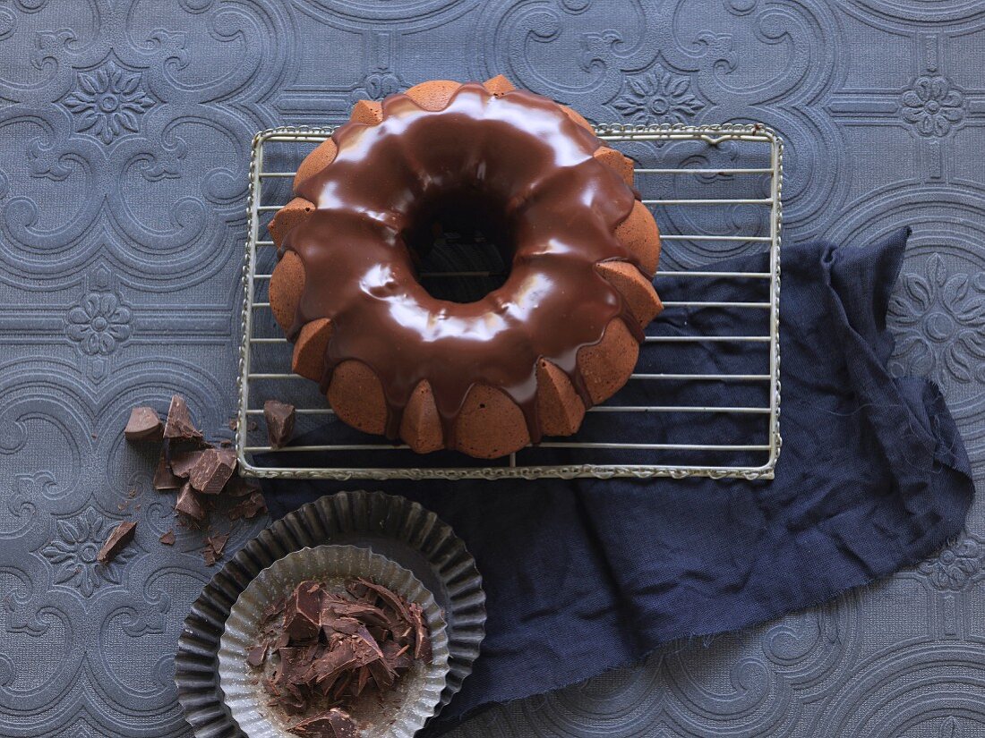 Chocolate Bundt cake with chocolate glaze