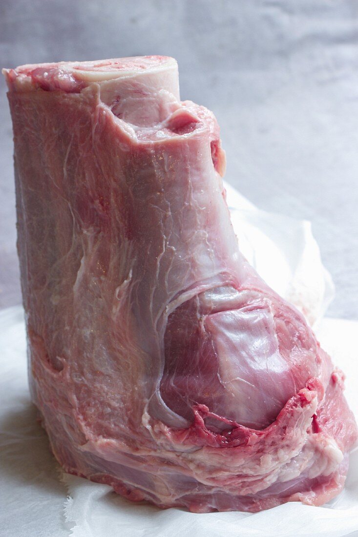 A whole raw veal knuckle