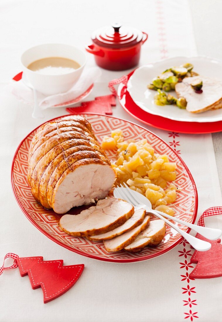 Veal roulade with port wine sauce and apple chutney for Christmas dinner