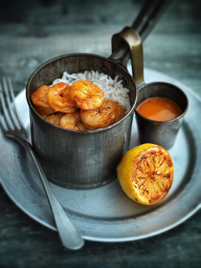 Goan-style prawns with rice