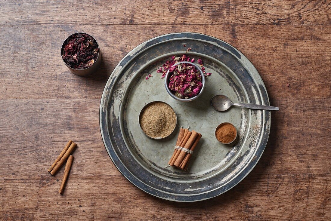Various spices and dried flowers