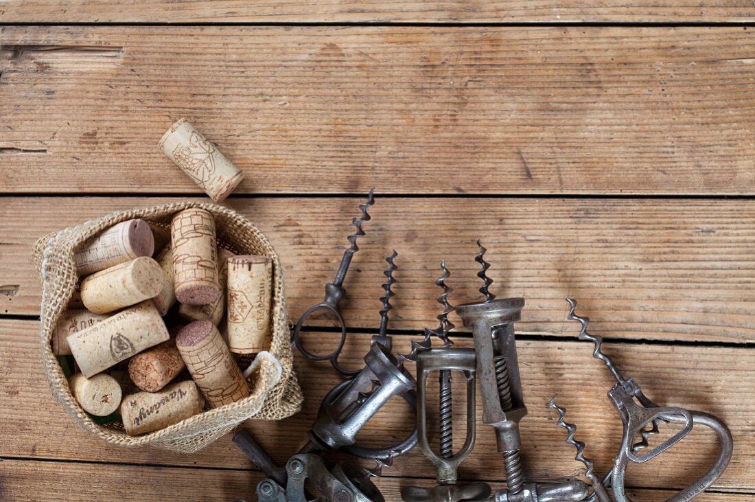 Old corkscrews and corks