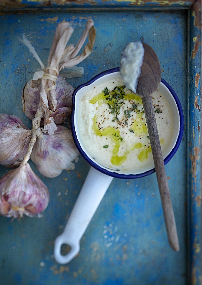 Garlic purée with olive oil