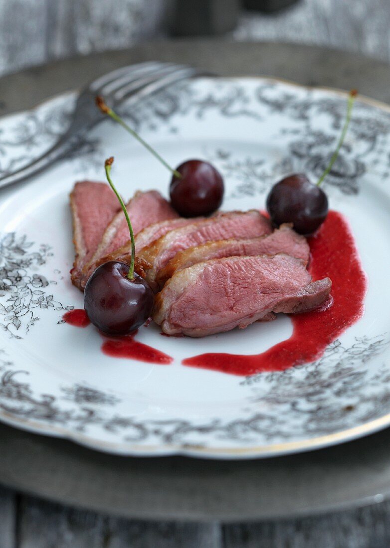 Duck breast with cherry sauce