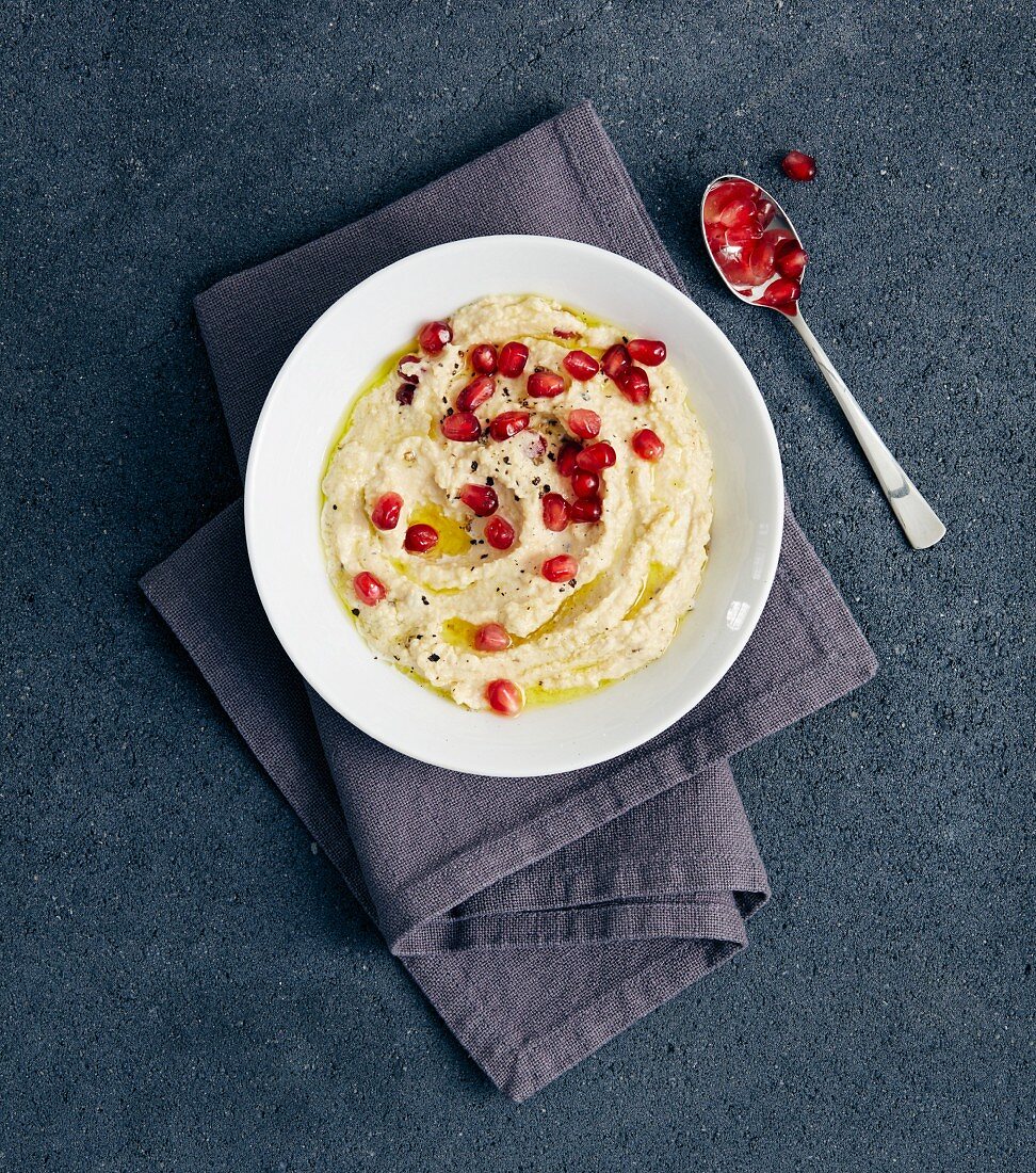 Hummus with pomegranate seeds