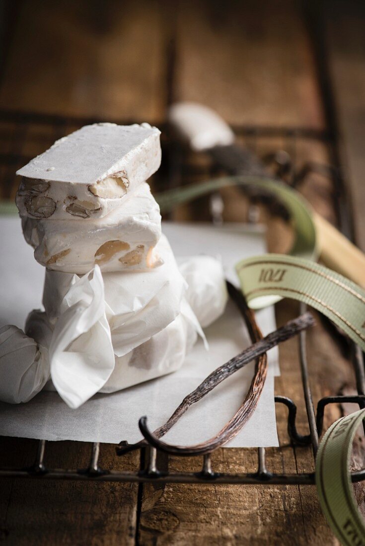 Homemade macadamia and almond nougat