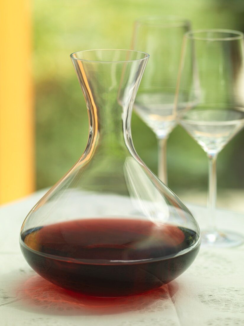 A carafe of red wine