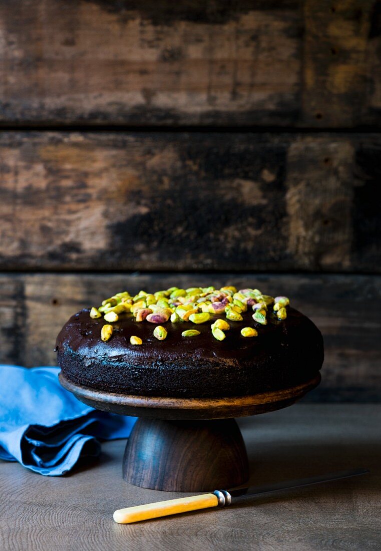 Vegan chocolate cake with pistachio nuts