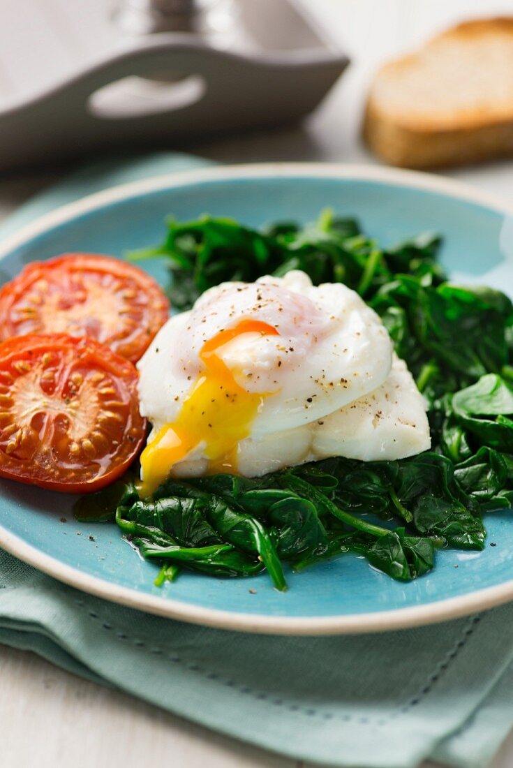 Haddock on a Bed of Wilted Spinach Topped with a Poached Egg