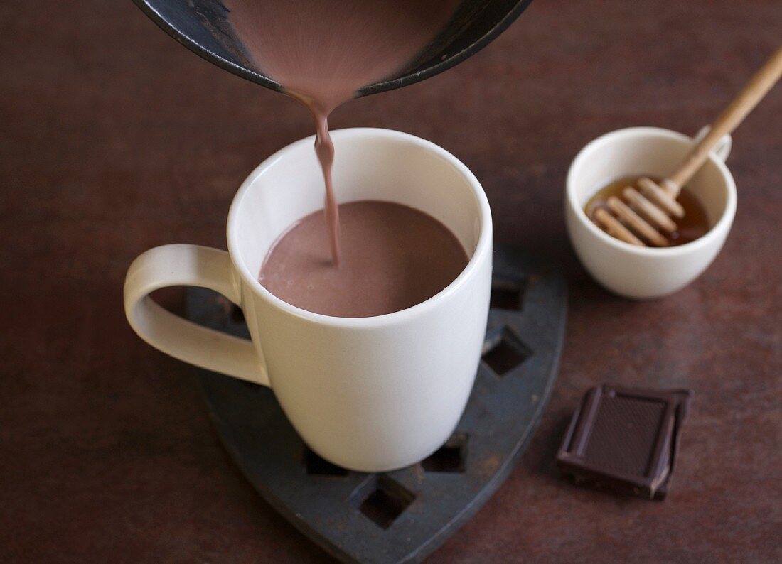 Homemade hot chocolate with honey