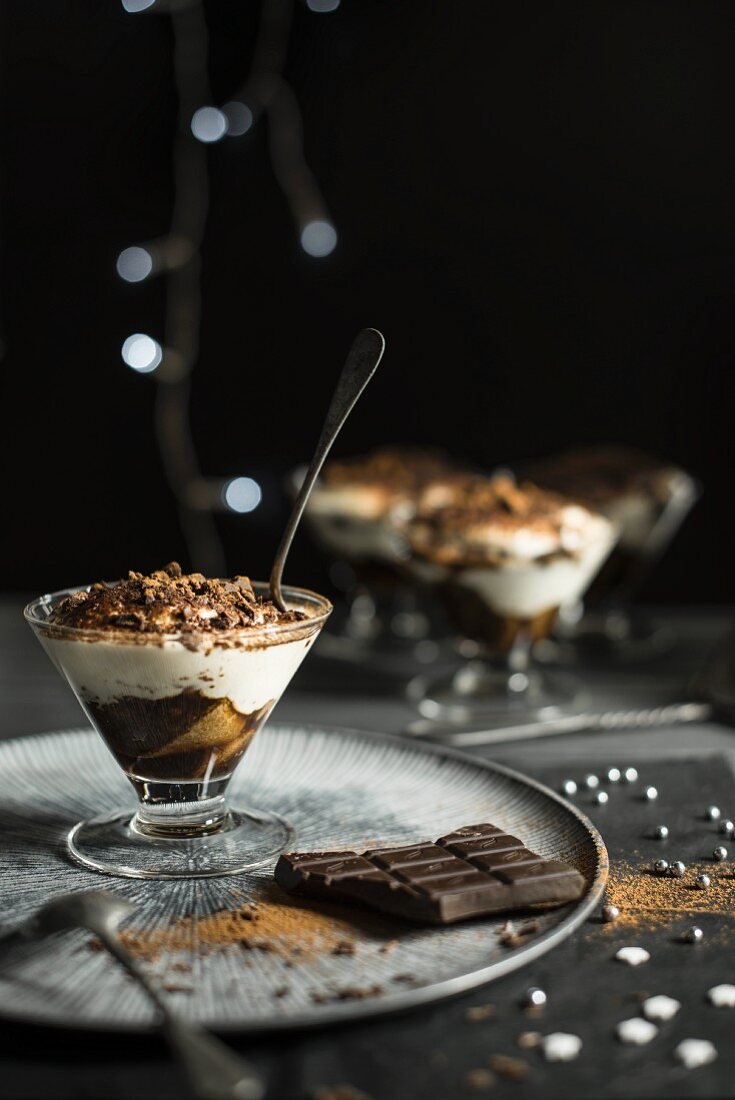 Chocolate cream with whipped cream (Christmas dessert)