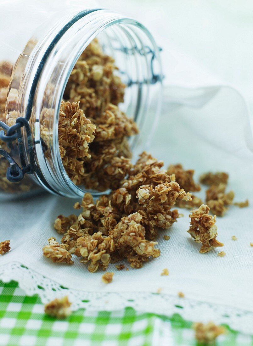 Oat crumble in a storage jar