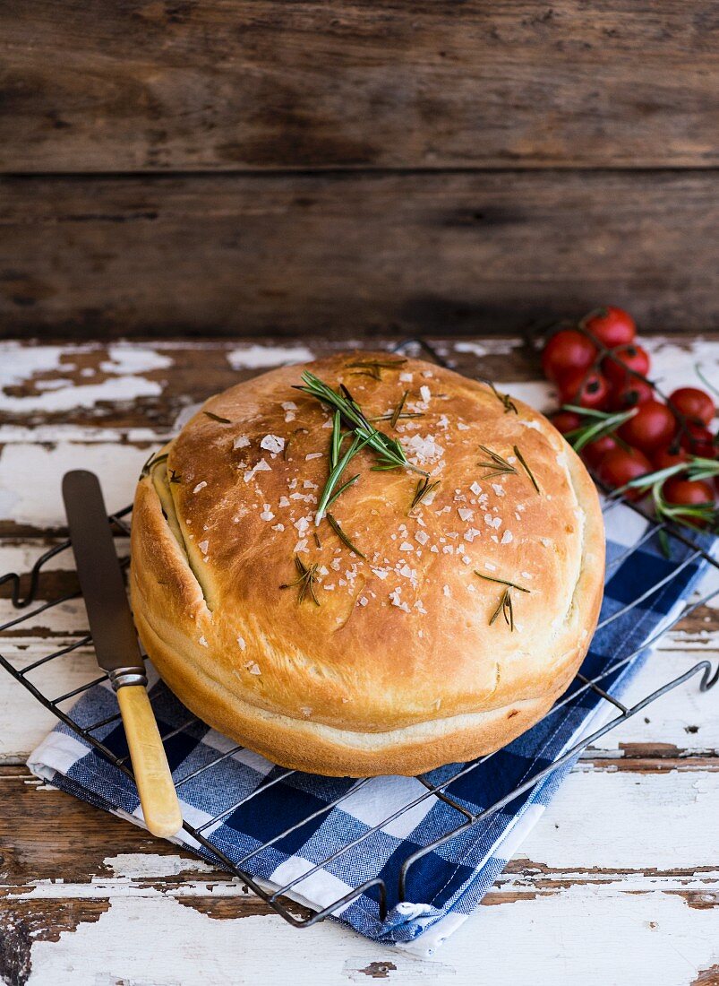 Stuffed bread with salt and rosemary