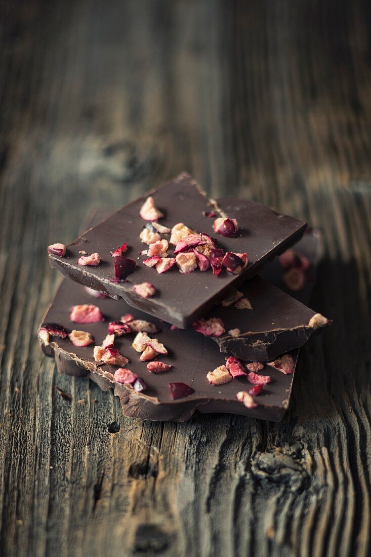 Pieces of chocolate with dried cranberries