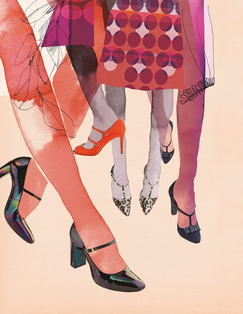 Beine mit Schuhen (Illustration und Fotomontage)