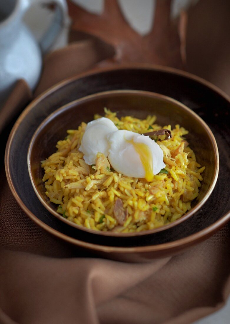 Kedgeree with a poached egg