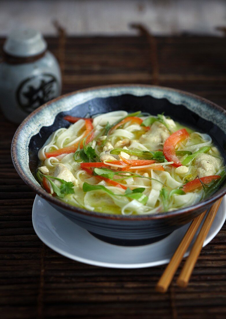 Oriental chicken soup with noodles