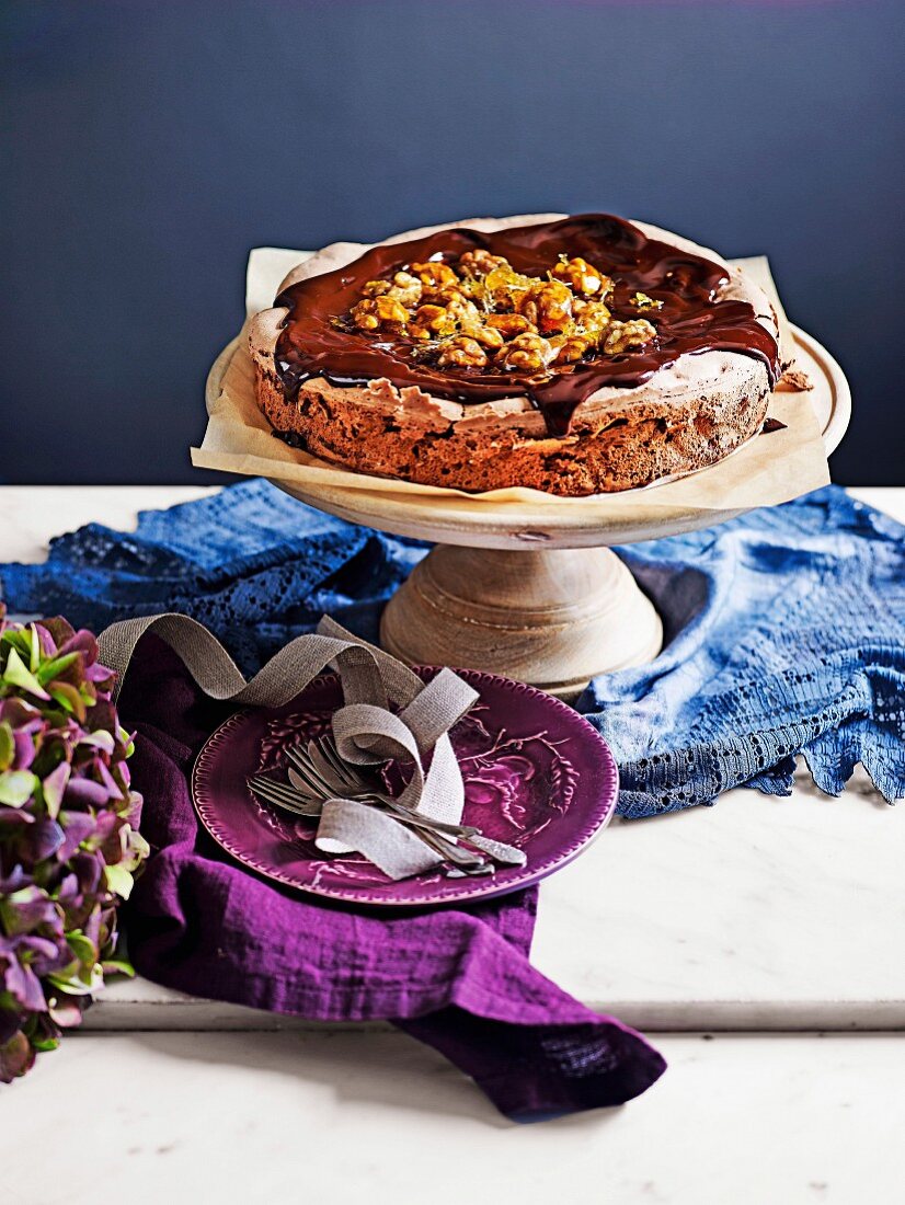 Date, walnut and chocolate torte