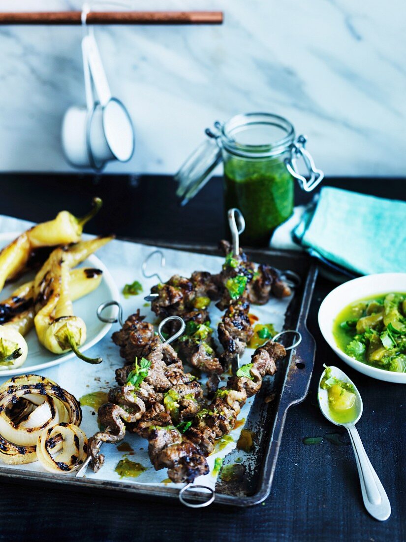 Grilled flank steak with Fermented green chilli sauce