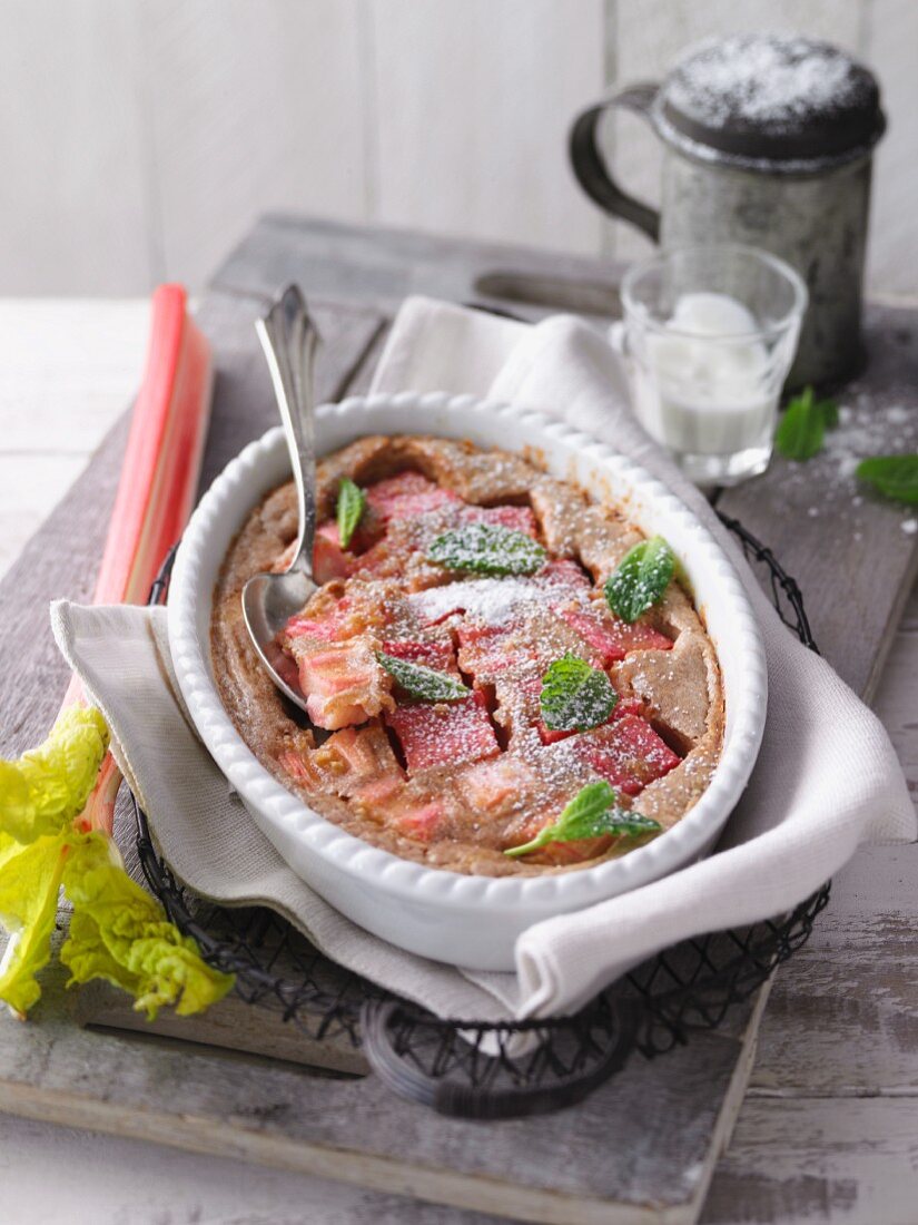 Rhubarb clafoutis with mint