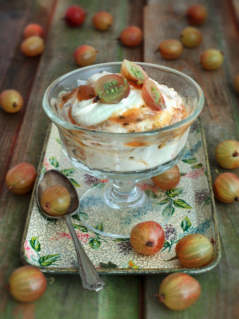 Stachelbeercreme mit frischen Stachelbeeren