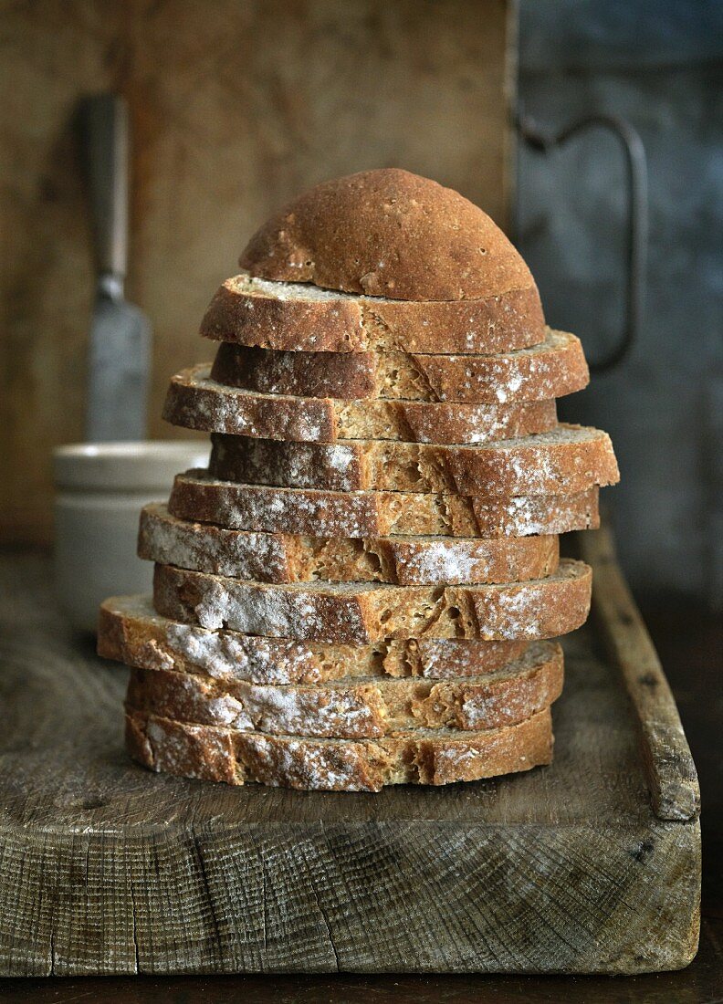 A stack of sliced wholemeal bread
