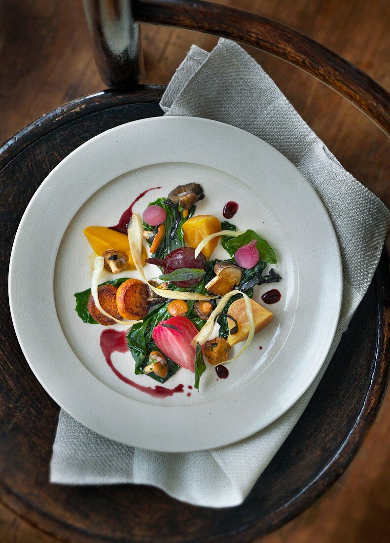 Warm vegetable salad with turnips