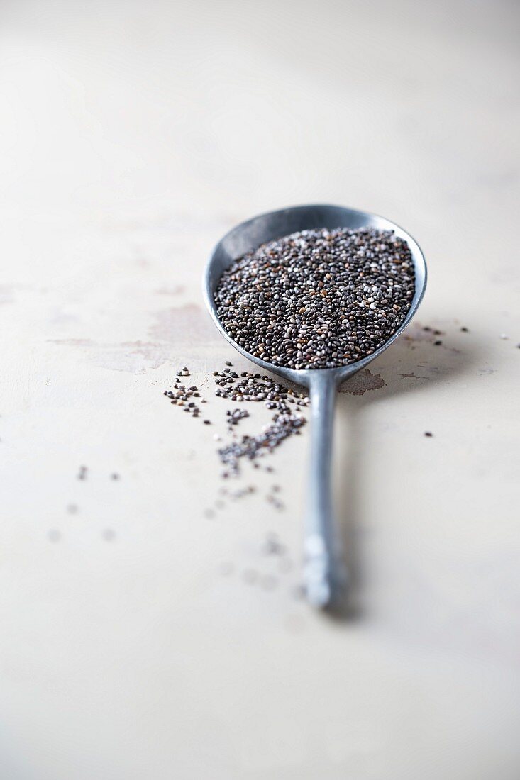 Chia seeds on a spoon