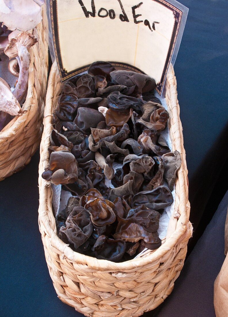 Wood ear mushrooms in a basket