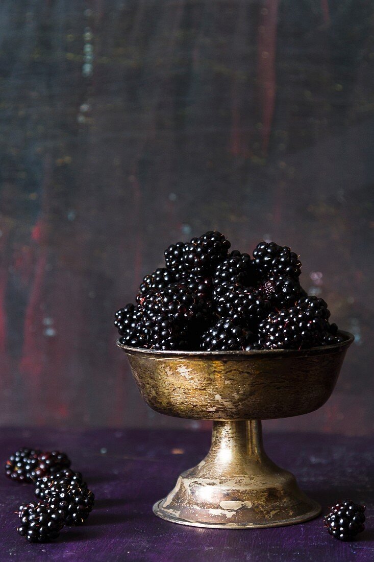 Blackberries in a silver goblet