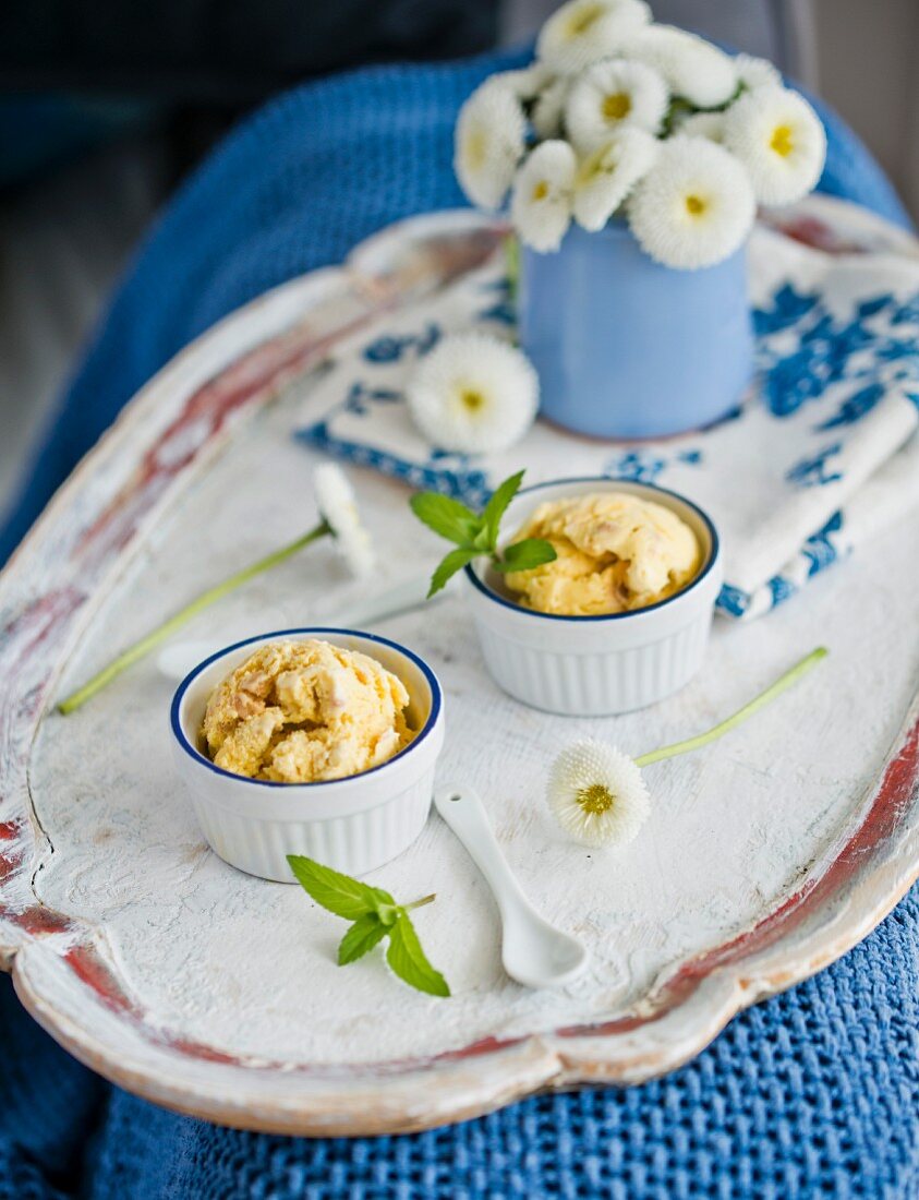 Two dishes of peanut ice cream