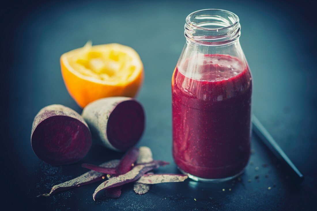 A beetroot smoothie with oranges