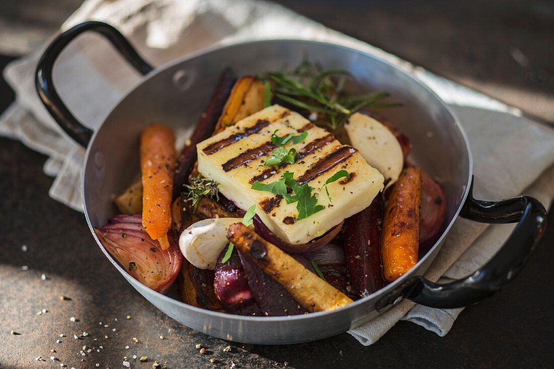 Halloumi with root vegetables