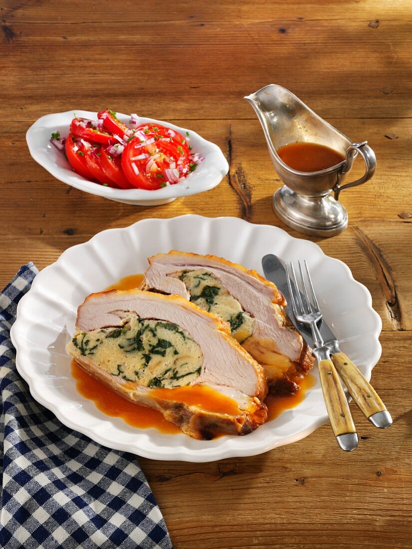 Stuffed veal breast with a tomato salad