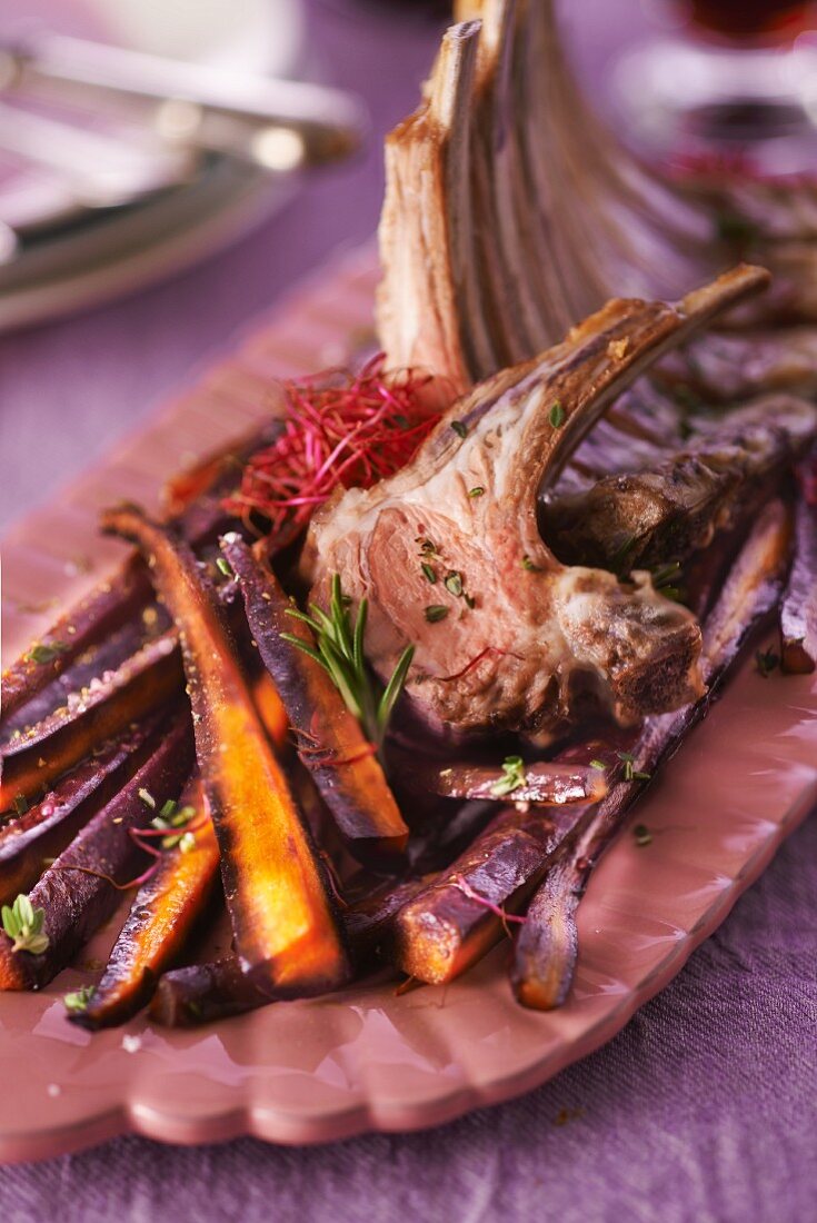 Rack of lamb with red carrots
