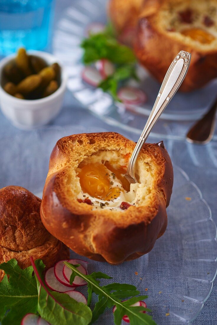 Brioche with egg and salad