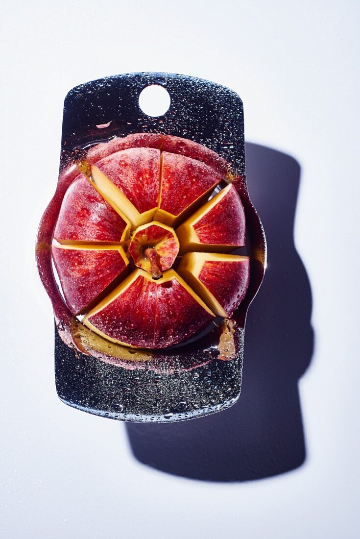 A chopped red apple (seen from above)