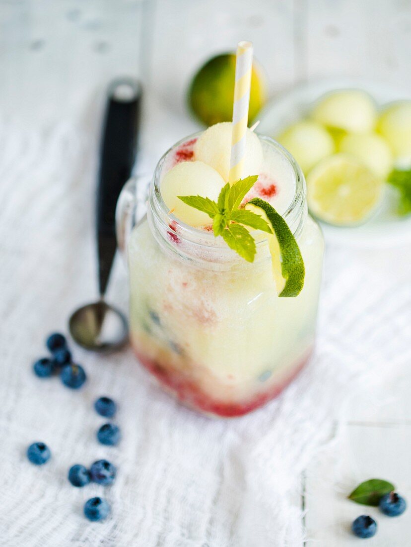 A melon smoothie with blueberries