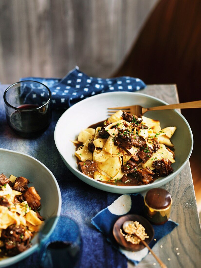 Maltagliati with balsamic meat sauce