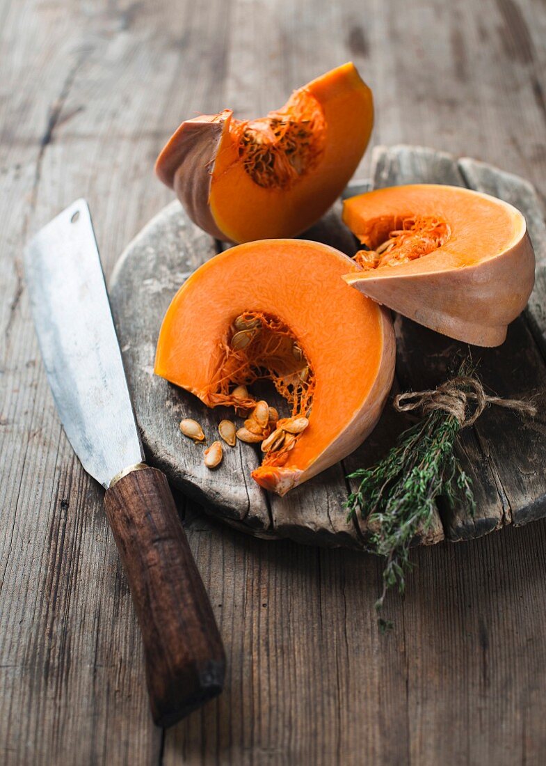 Three wedges of Muscade de Provence pumpkin