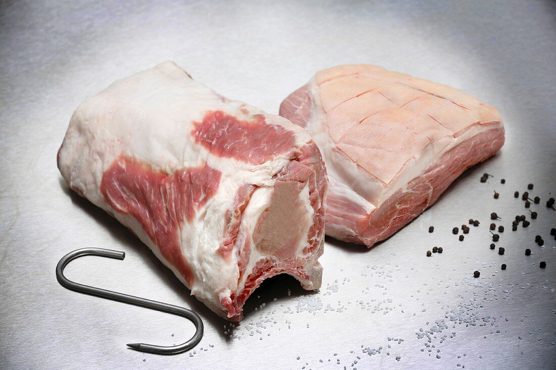 Two pieces of raw Bentheim pork