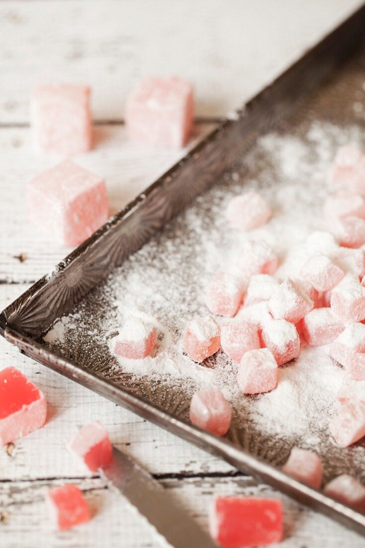 Turkish delight, in Würfel geschnitten