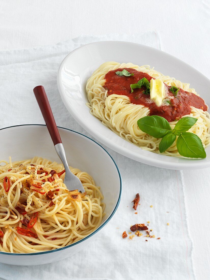 Spaghetti Aglio Olio und Cappellini al Pomodoro