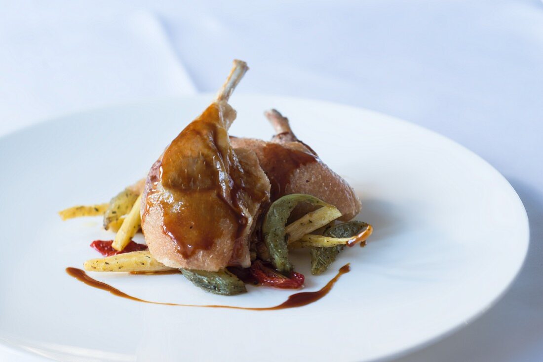 Duck leg with Jerusalem artichokes