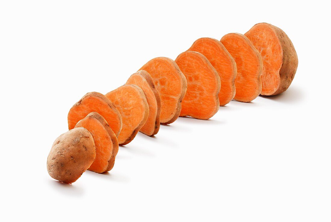 A sliced sweet potato